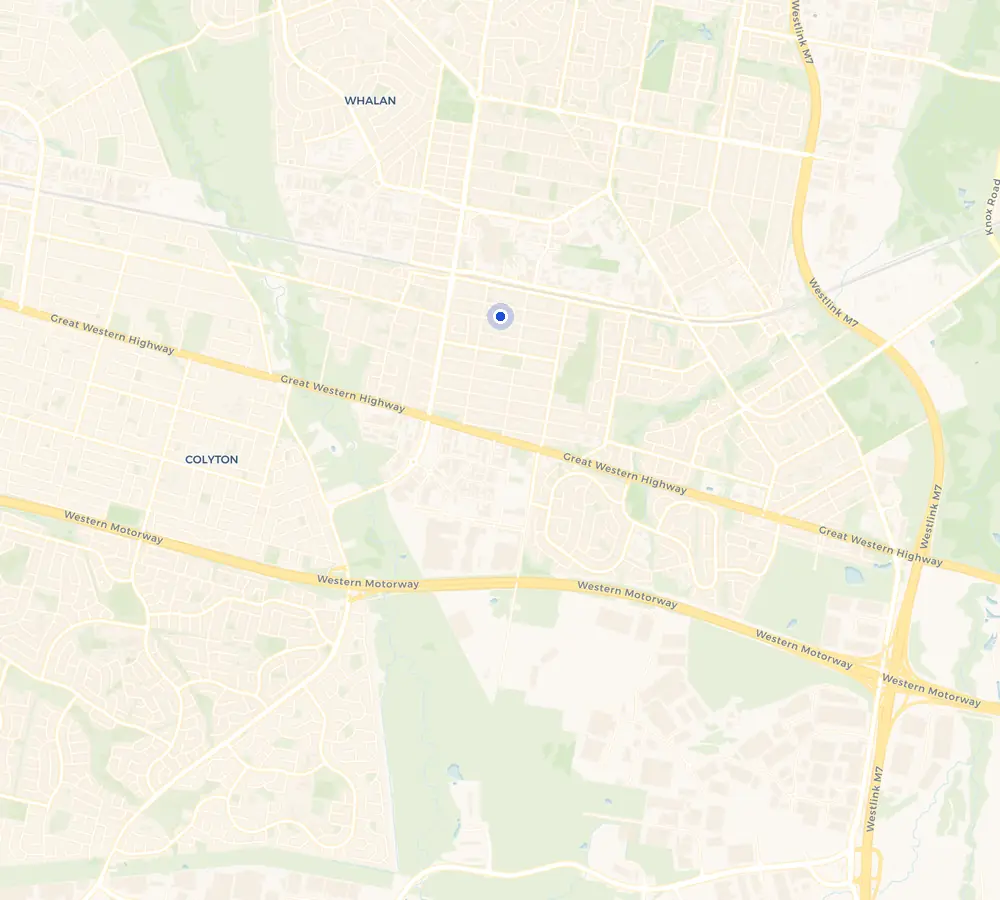 Map of the Mount Druitt service area and the surrounding Western Sydney, showing Mount Druitt and the nearby streets we cover.
